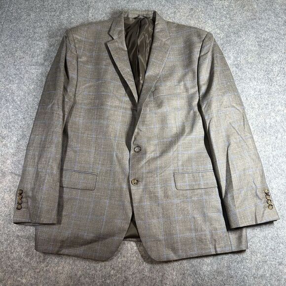Lauren Ralph Lauren Mens 48R Silk Wool Linen Sport Coat Beige Windowpane Plaid - Picture 1 of 10